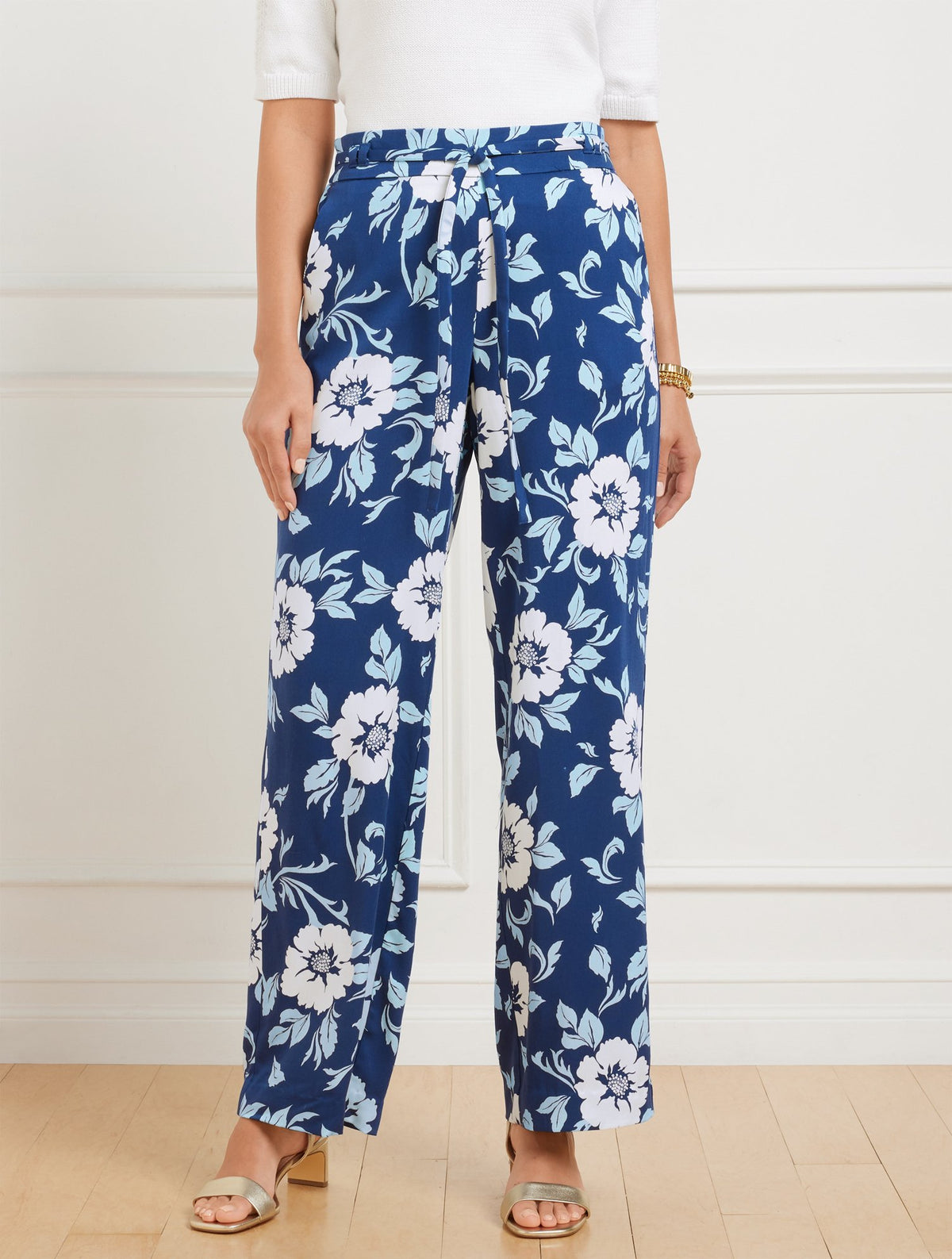 Wide Leg Pull-On Pants - Delightful Flowers