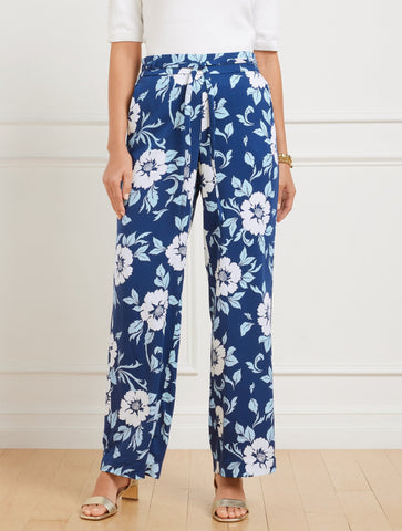 Wide Leg Pull-On Pants - Delightful Flowers