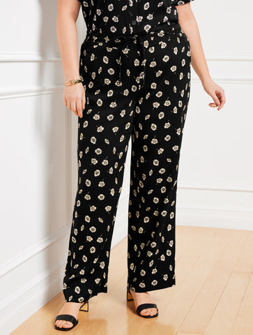Wide Leg Pull-On Pants - Deco Flowers