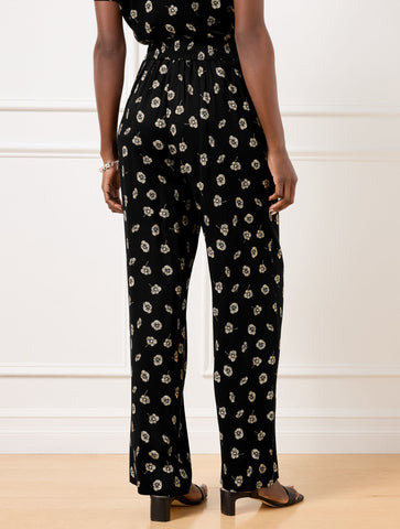 Wide Leg Pull-On Pants - Deco Flowers