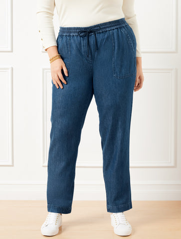 Straight Leg Drawstring Pants - Chambray