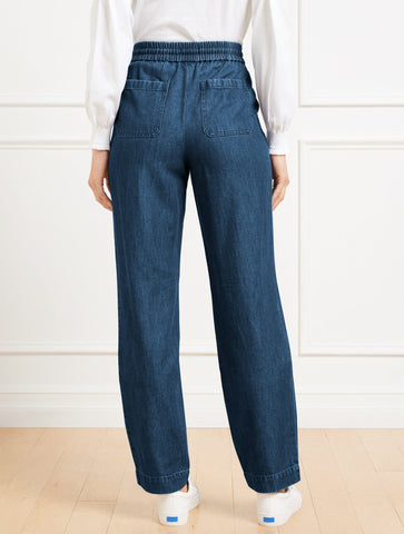 Straight Leg Drawstring Pants - Chambray