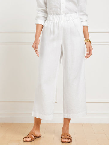 Wide Crop Pull-On Washed Linen Pants