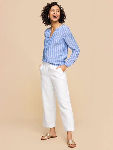 Wide Crop Pull-On Washed Linen Pants