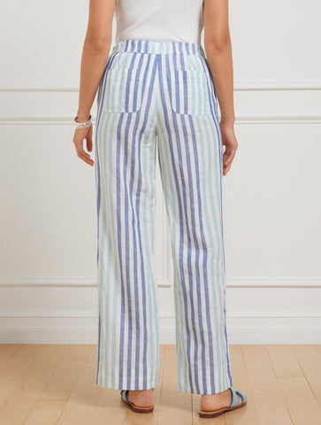 Washed Linen Wide Leg Pants - Playful Stripe