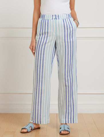 Washed Linen Wide Leg Pants - Playful Stripe