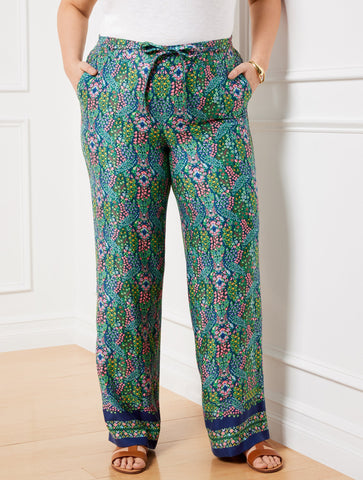 Wide Leg Pull-On Pants - Branching Floral