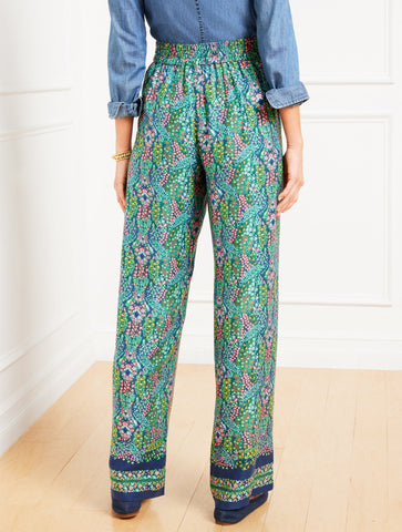 Wide Leg Pull-On Pants - Branching Floral