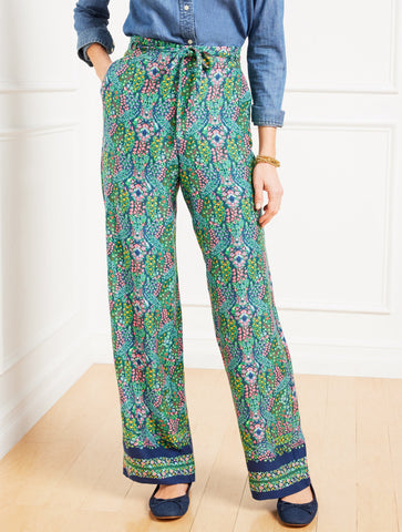 Wide Leg Pull-On Pants - Branching Floral