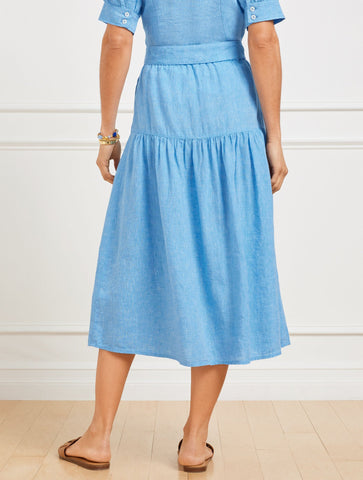 Drop Waist Linen Midi Skirt - Cross Dyed