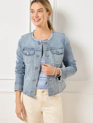 Collarless Jean Jacket - Freya Wash