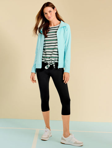 Supersoft Jersey Tie Front Tee - Rainfall Stripe