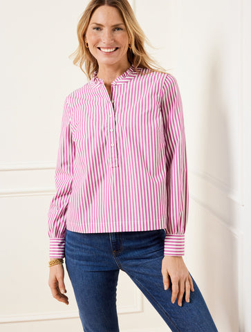 Ruffle Neck Top - Regency Stripe