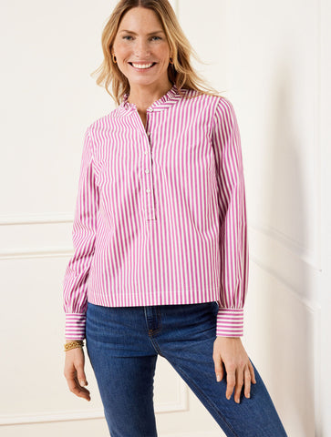 Ruffle Neck Top - Regency Stripe
