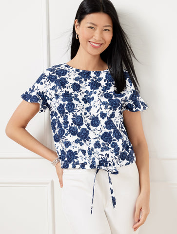 Tie Front Top - Blushing Roses