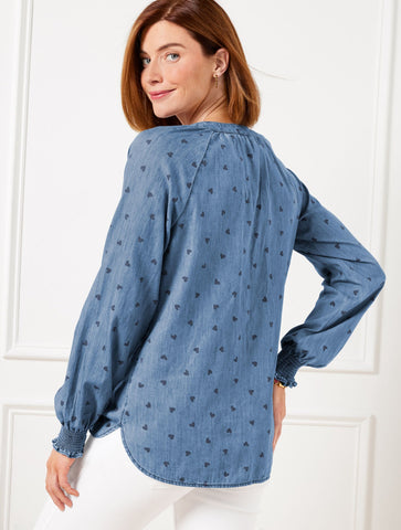 Denim Ruffle Top - Spring Hearts