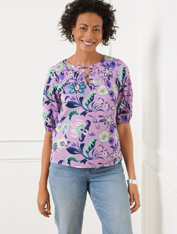 Tie Front Top - Jacobean Floral