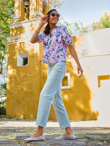 Tie Front Top - Jacobean Floral