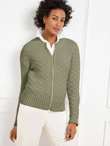 Texture Stitch Bomber Cardigan