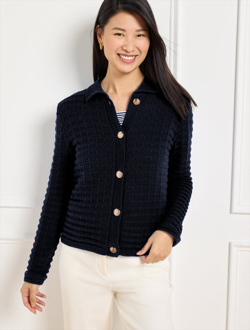 Textured Polo Cardigan