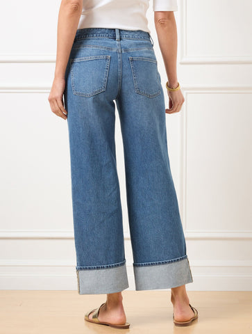 Wide Straight Ankle Embroidered Cuff Jeans - Botanica Wash
