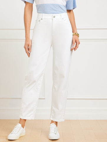 Relaxed Tapered Barrel Leg Jeans -  White