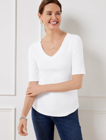 Ribbed V-Neck  Tee