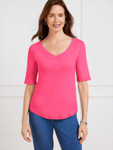 Ribbed V-Neck  Tee