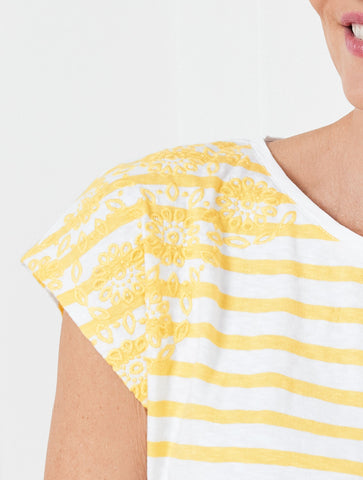 Embroidered Dropped Shoulder Tee - Josephine Stripe