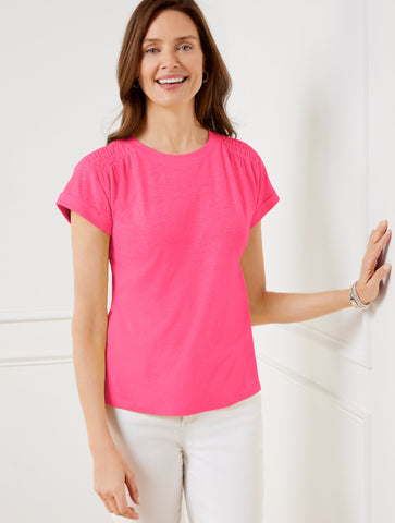 Smocked Shoulder Crewneck Tee