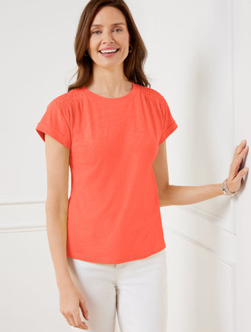 Smocked Shoulder Crewneck Tee