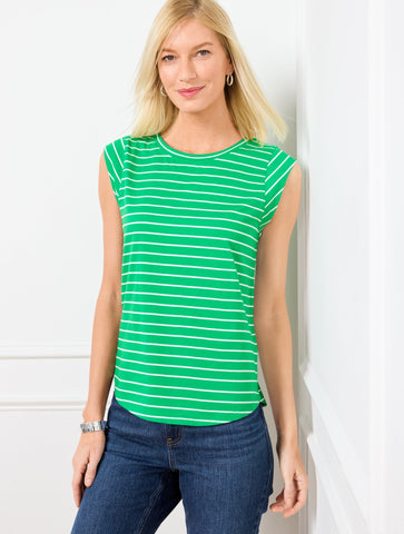 Extended Shoulder Striped Crewneck Tee - Stripe