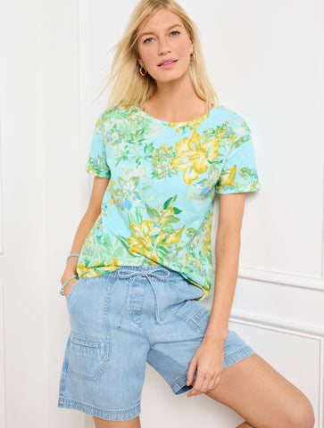 Roll Cuff Crewneck Tee - Dynamic Floral