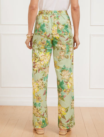 Wide Leg Washed Linen Pants - Dynamic Floral