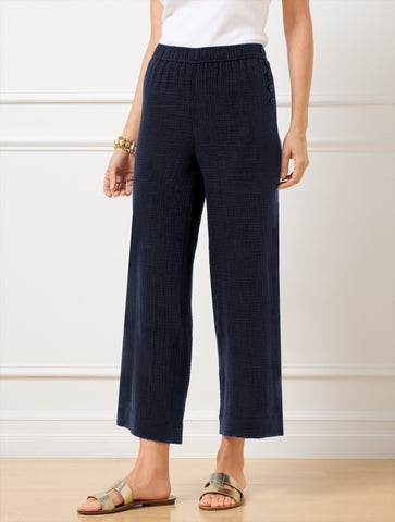 Wide Crop Pull-On Gauze Pants