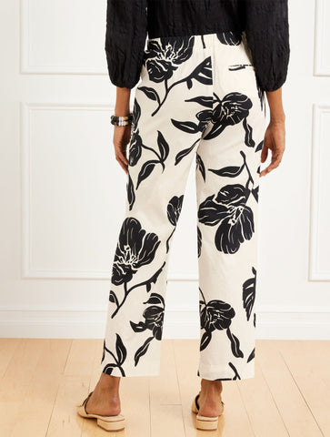 Straight Ankle Pull-On Washed Linen Pants - Stunning Blooms