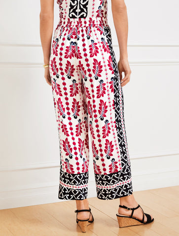Wide Crop Pull-On Pants - Geometric Palm