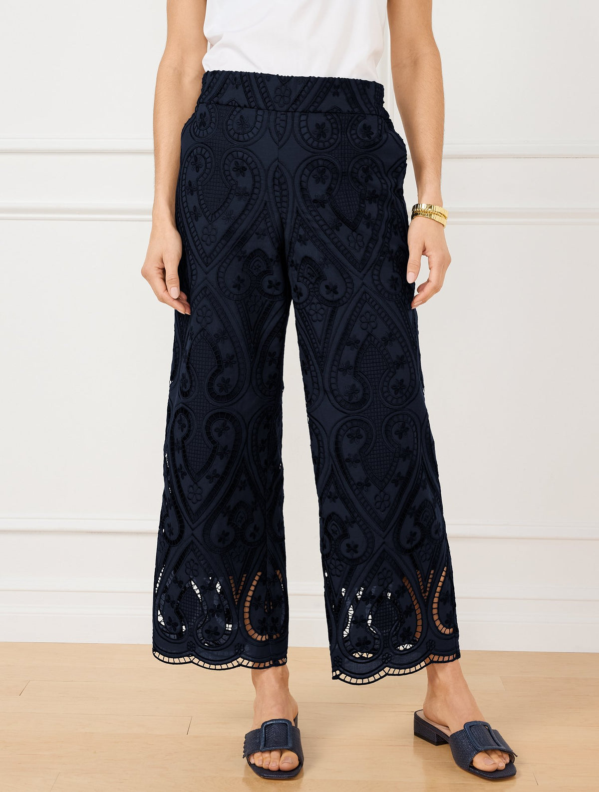 Wide Crop Pull-On Eyelet Pants