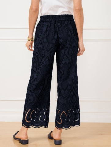 Wide Crop Pull-On Eyelet Pants