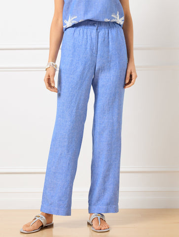 Wide Leg Washed Linen Pants - Cross-Dyed