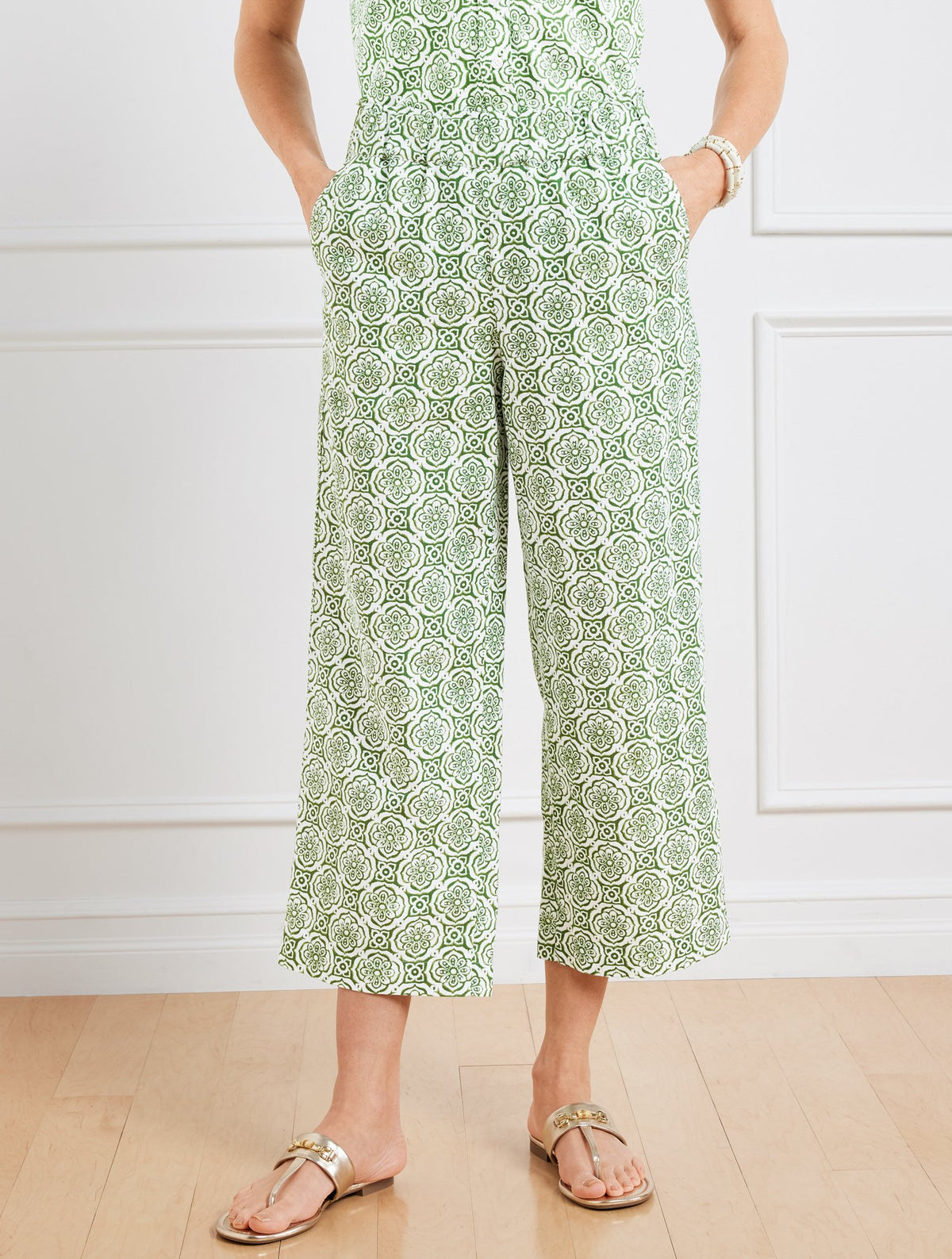 Wide Crop Washed Linen Pants - Pretty Medallion