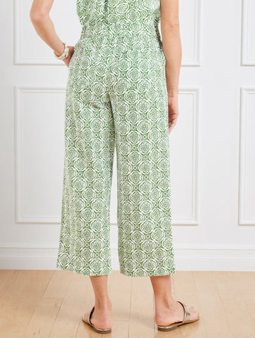 Wide Crop Washed Linen Pants - Pretty Medallion