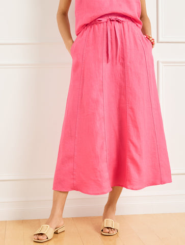 Linen Drawstring Midi Skirt