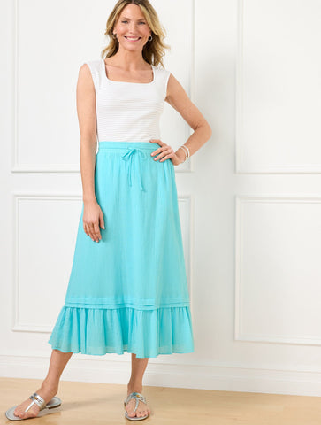 Crinkle Gauze Tiered Midi Skirt