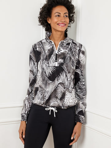 Drawcord Hem Pullover - Breezy Palms