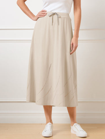 Lightweight Woven Stretch Midi Skirt - Laser Cut
