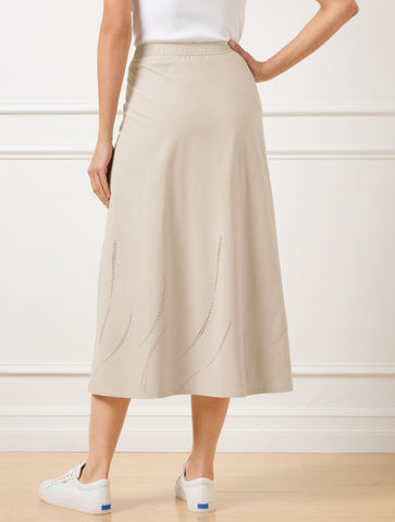 Lightweight Woven Stretch Midi Skirt - Laser Cut