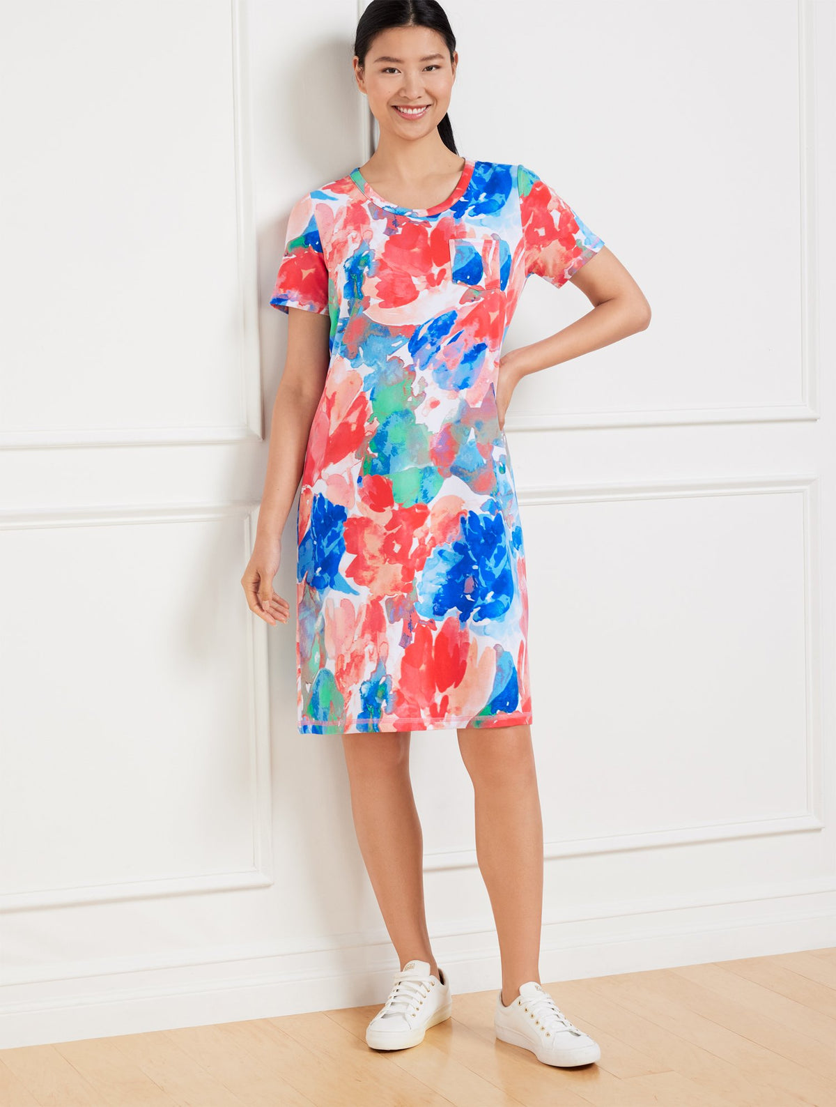French Terry T-Shirt Dress - Painted Flowers