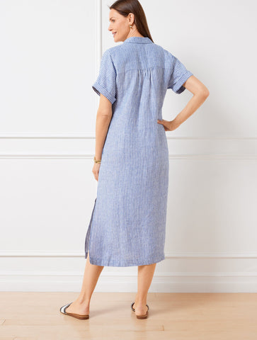 Drop Waist Linen Shirtdress - Happy Stripe