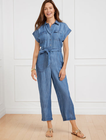 Denim Tie Waist Jumpsuit - Siesta Wash